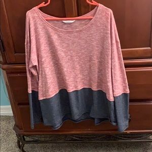 Red and navy long sleeve shirt